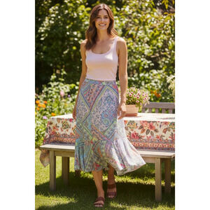 Boho Paisley Handkerchief Hem Skirt Colorful Patchwork Flowy Festival Style M